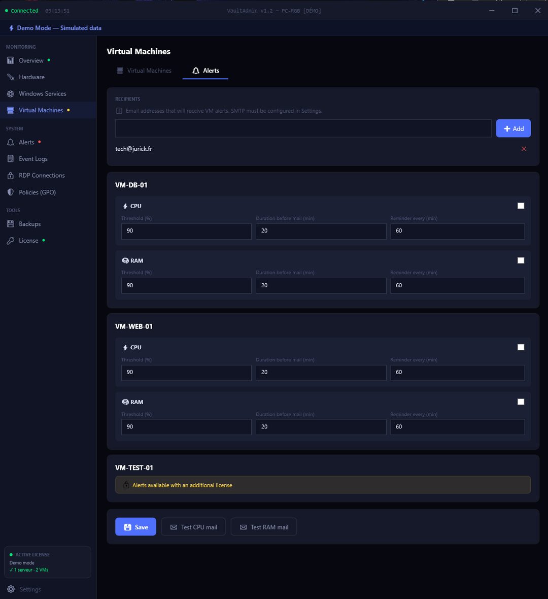 VaultAdmin — VM Alerts