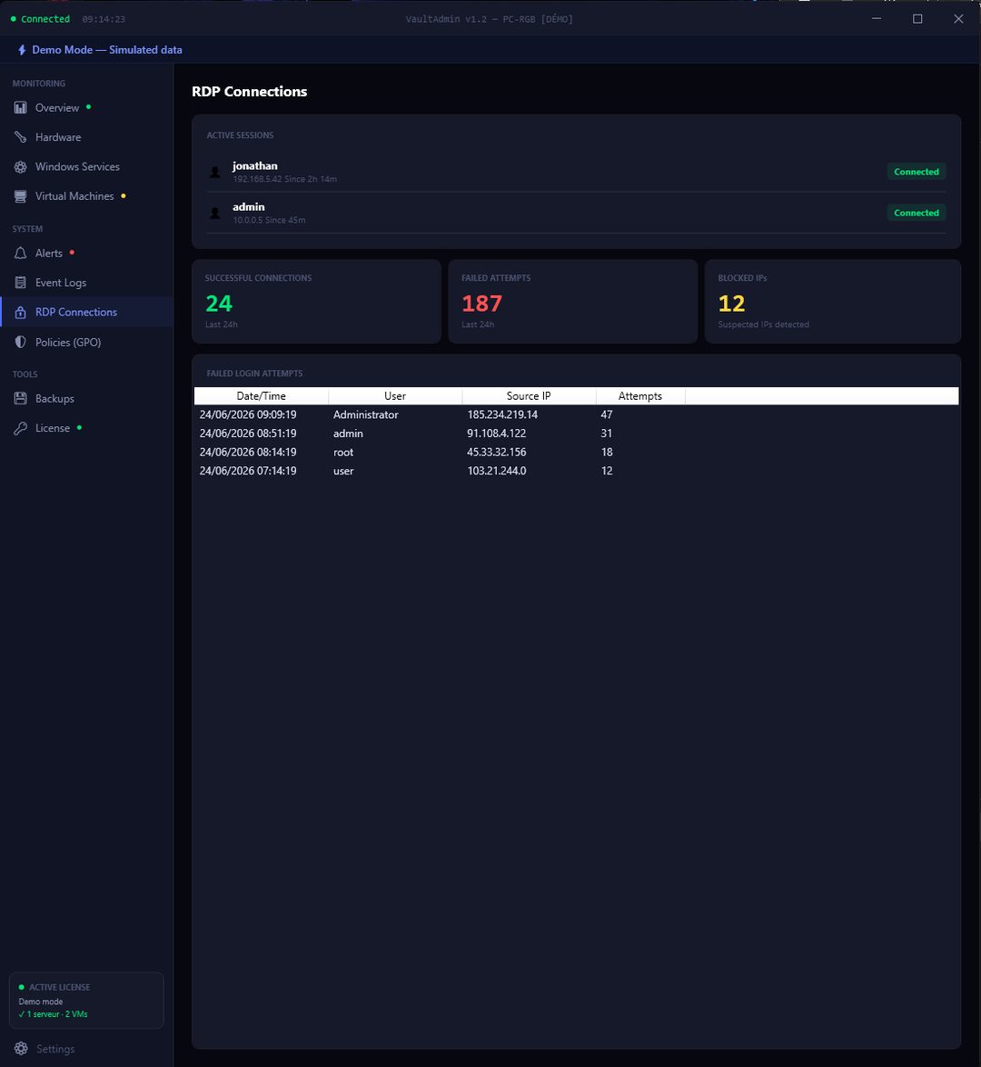 VaultAdmin — RDP Connections