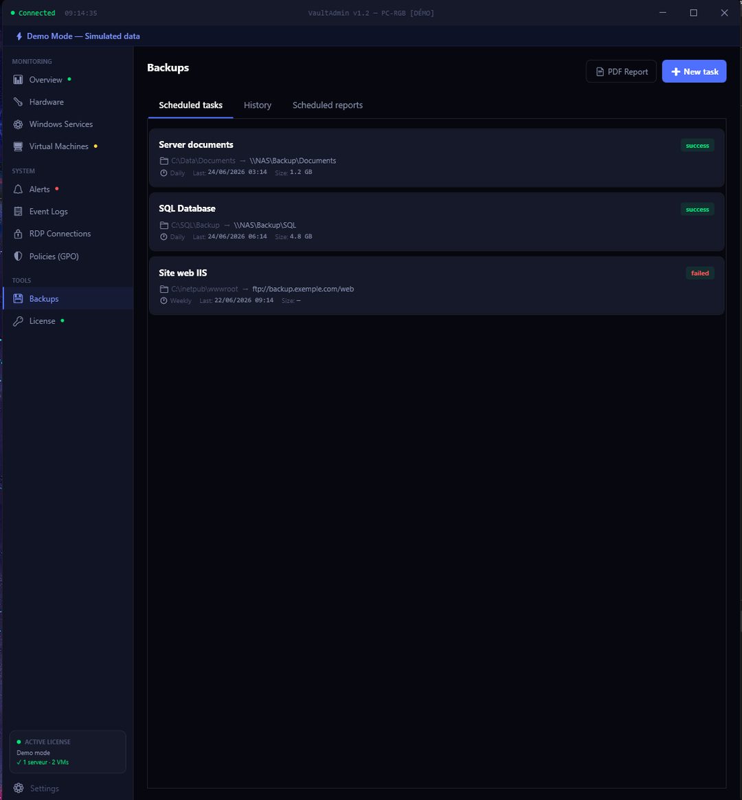 VaultAdmin — Backups